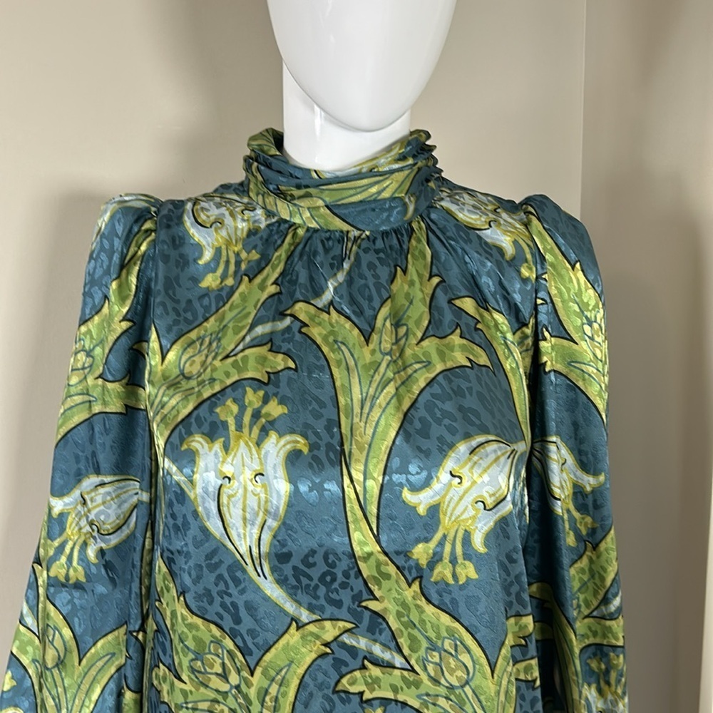TUCKERNUCK Deco Floral Satin Faven Dress Green Deco Floral Midi Satin Sz S NEW - Picture 5 of 13